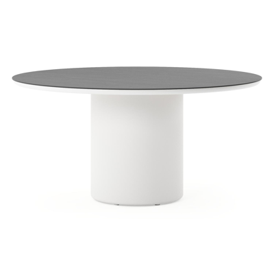 Amico tuintafel rond in wit aluminium en volkeramiek Basalt Black - Dia. 148 x H 73.5 cm