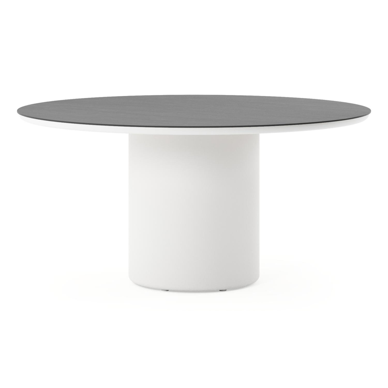 Amico tuintafel rond in wit aluminium en volkeramiek Basalt Black - Dia. 148 x H 73.5 cm
