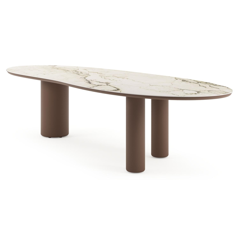 Table de jardin Amico organique en taupe aluminium et céramique pleine Colorado Dunes - Lg. 320 x Lrg. 120 x Haut. 73.5 cm