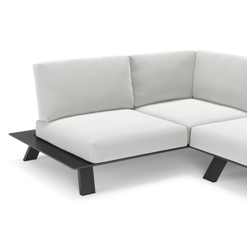 Cesano loungehoek in zwart aluminium met natte grey chine all weather Sunbrella® luxe kussen