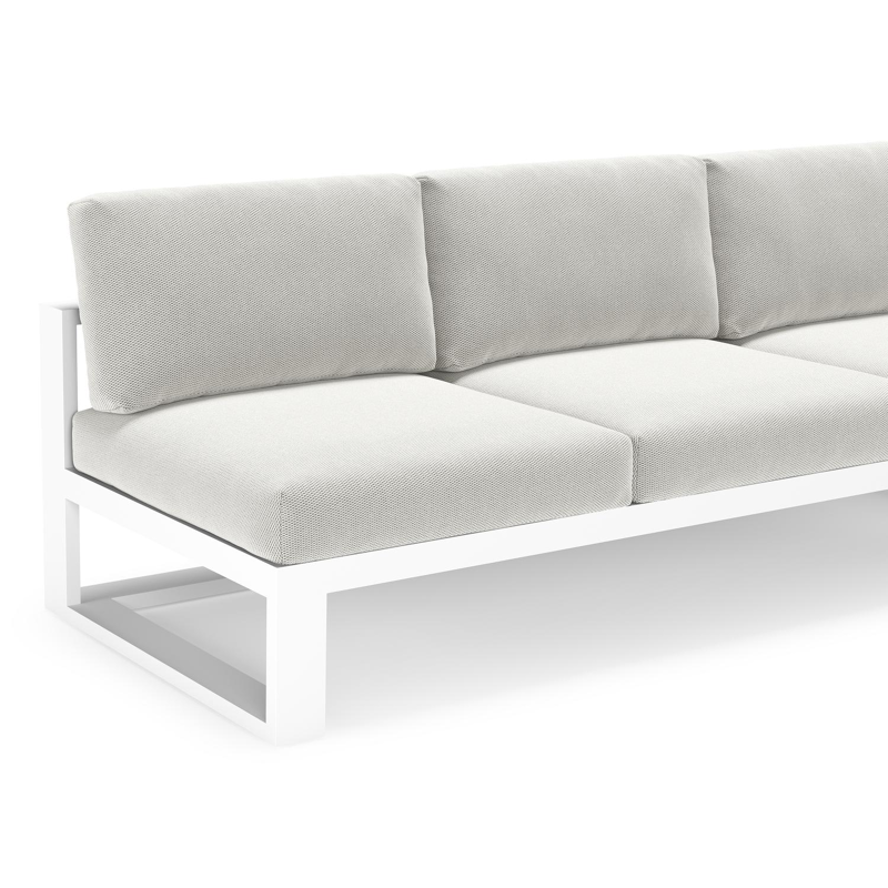 Salon de jardin d'angle Verato en aluminium blanc et coussins en all weather sunbrella® luxe lopi ash