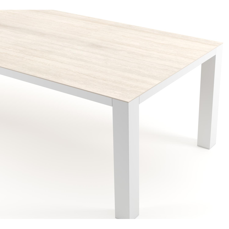 Nano tuintafel rechthoekig in wit aluminium en volkeramiek Travertino Bianco - L 280 x B 110 x H 75 cm
