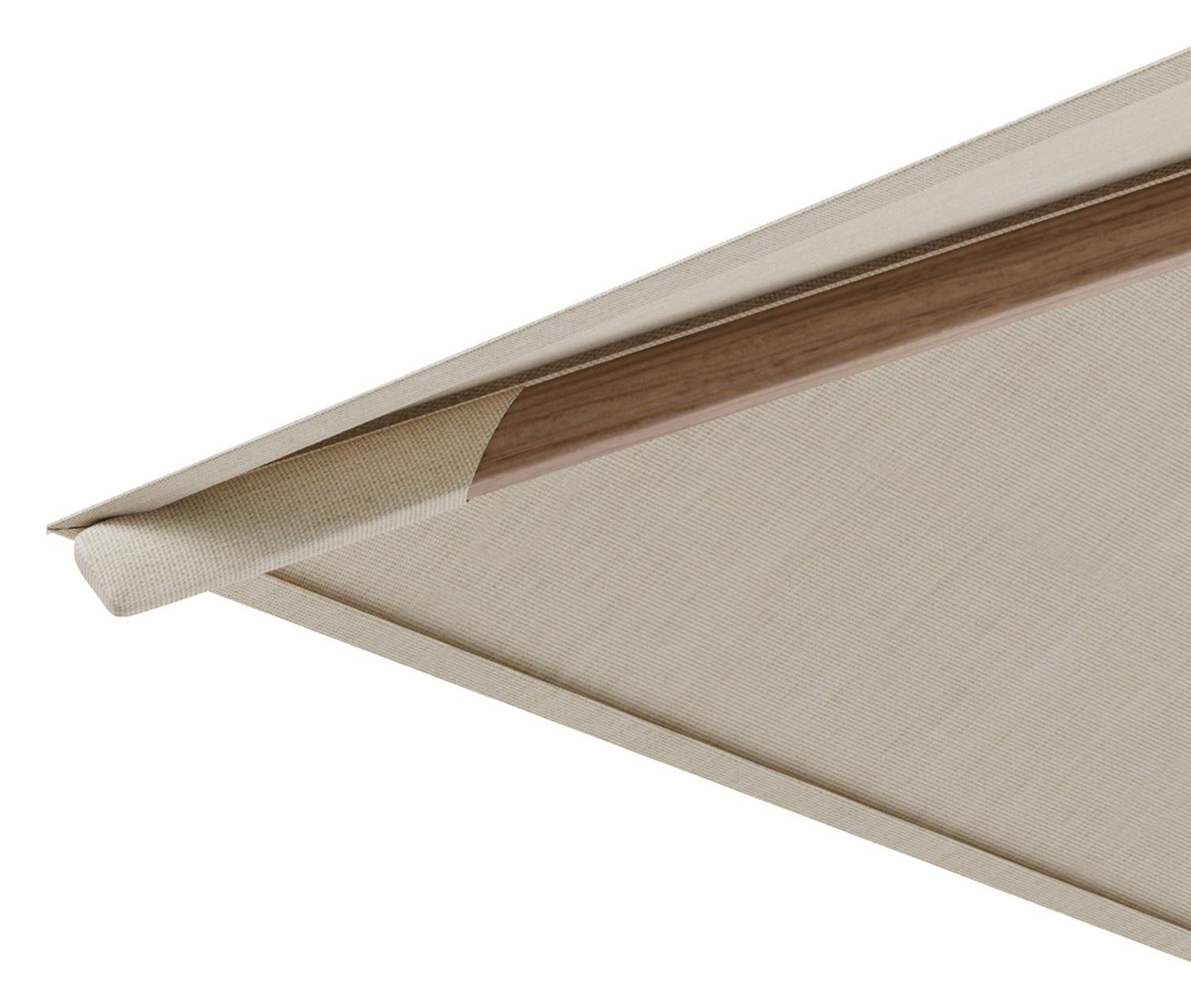 Rufina zweefparasol met tiltfunctie in houtlook aluminium en beige All Weather Sunbrella® Premium parasoldoek - L1 300 x L2 300 cm met parasolvoet Minore 150 kg met wielen