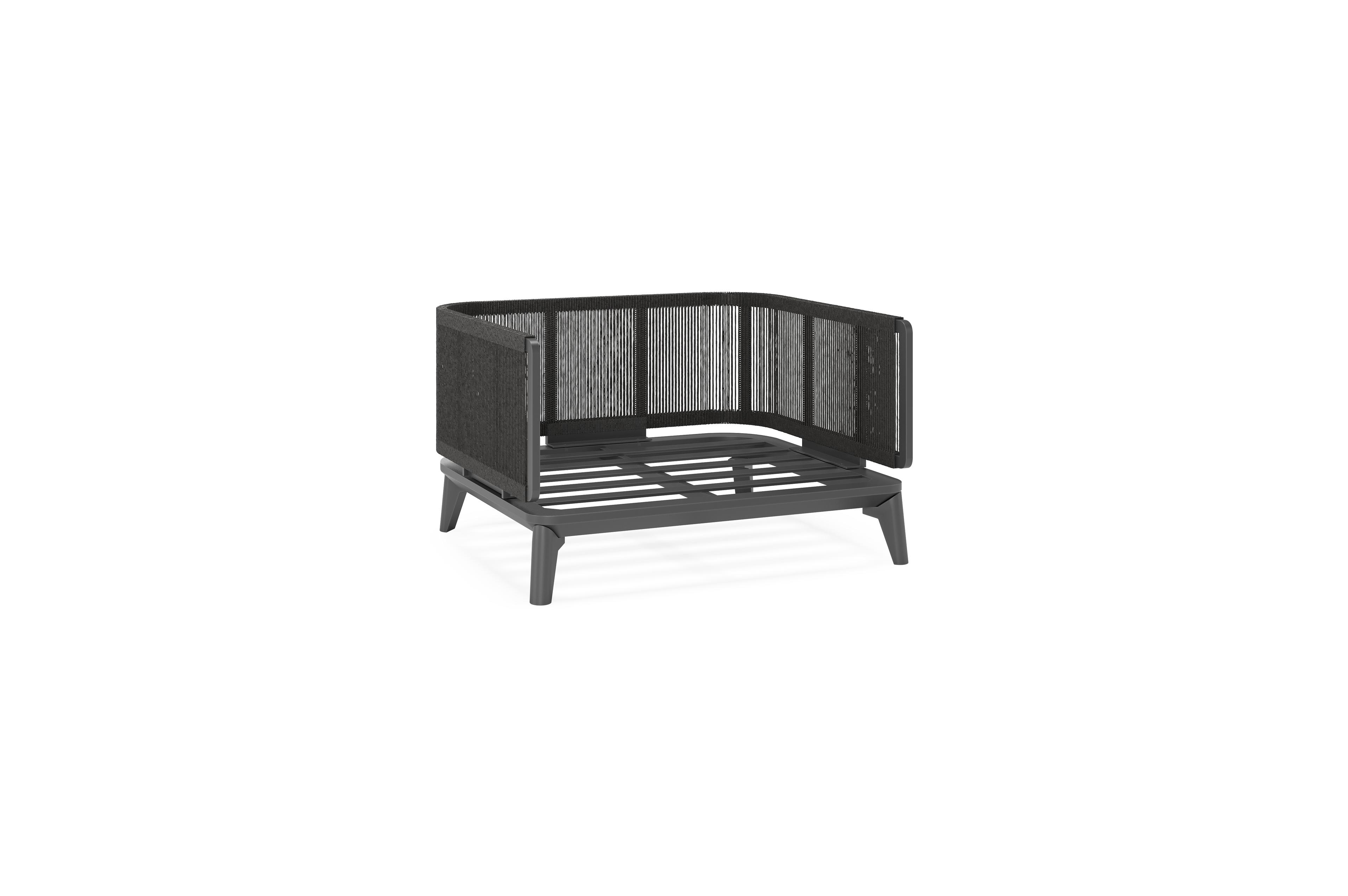 Mosa loungestoel in aluminium en zwart gedraaide ronde wicker met rustic weather+ softtouch kussen