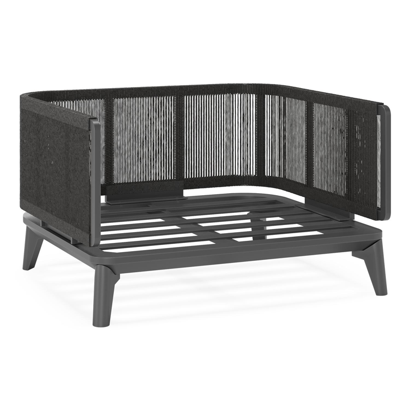 Mosa loungestoel in aluminium en zwart gedraaide ronde wicker met rustic weather+ softtouch kussen