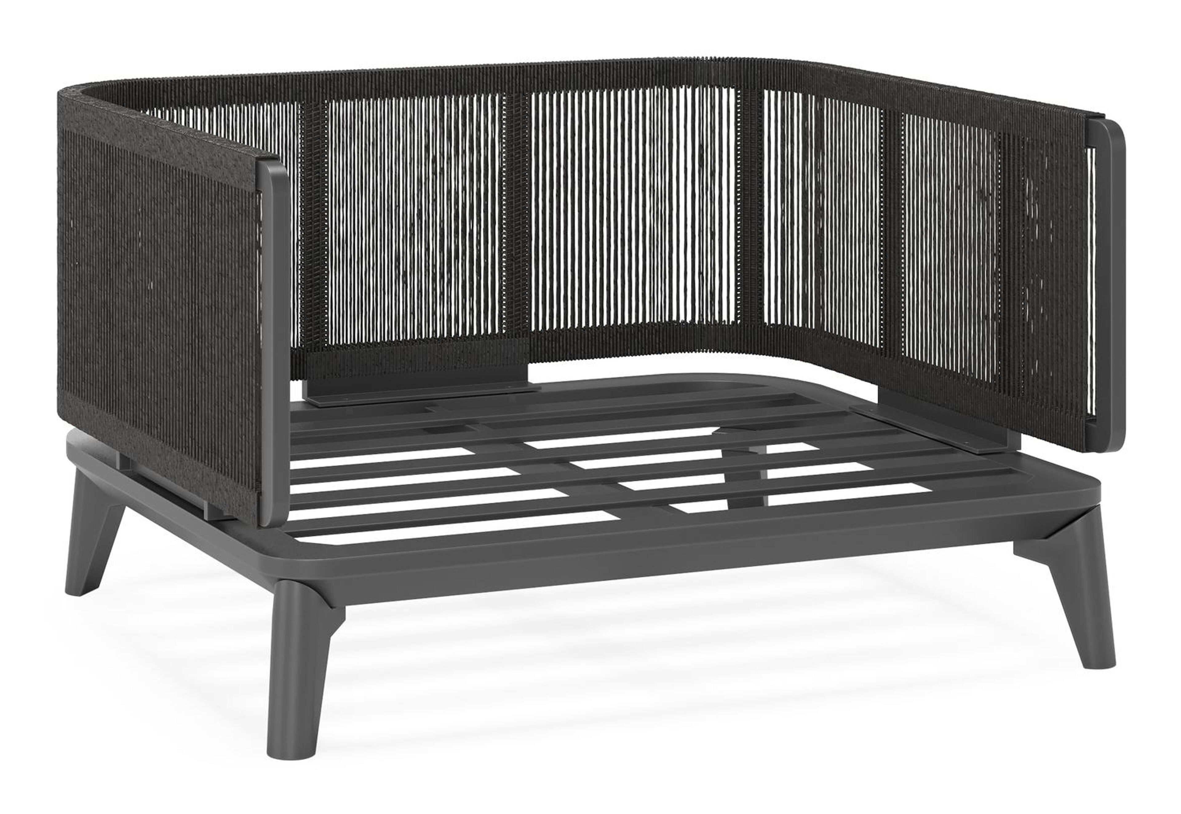 Mosa loungestoel in aluminium en zwart gedraaide ronde wicker met rustic weather+ softtouch kussen