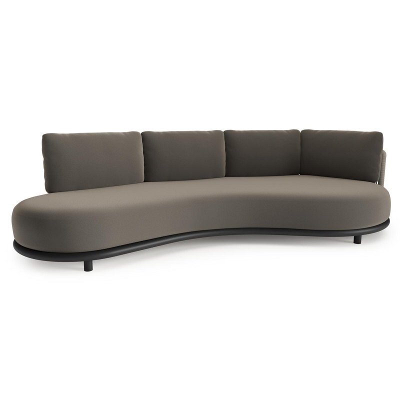 Lomano loungebank in zwart aluminium en beige verticaal geweven luxe vlakke rope met natte carbon beige all weather sunbrella® luxe kussen