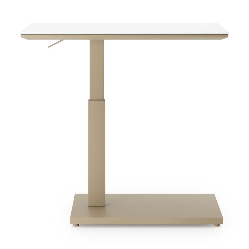 Table d'appoint pop-up Cirello rectangulaire en aluminium beige et céramique pleine Arctic White - Lg. 69.5 x Lrg. 50 x Haut. 66 cm