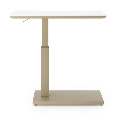 Table d'appoint pop-up Cirello rectangulaire en aluminium beige et céramique pleine Arctic White - Lg. 69.5 x Lrg. 50 x Haut. 66 cm