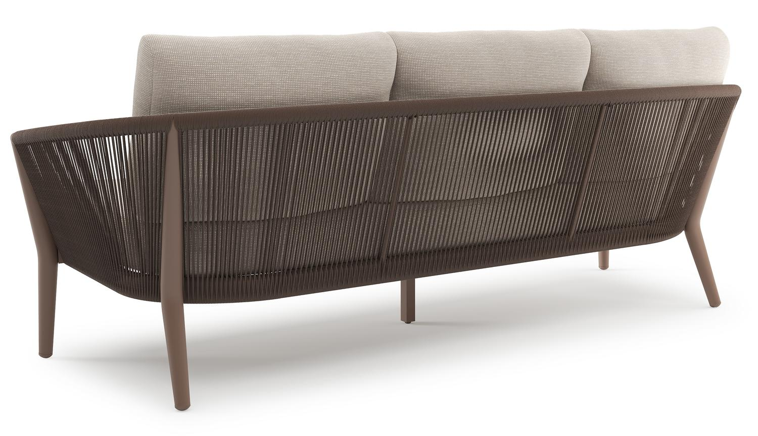 Orso loungebank in taupe aluminiumen zwart verticaal geweven ronde rope met Slow Farafra all weather sunbrella® luxe kussen