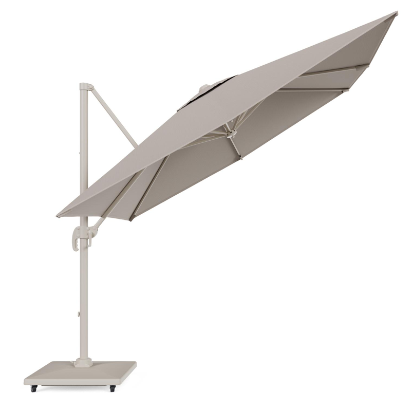 Calpe zweefparasol in beige aluminium en beige Weather+ Softtouch parasoldoek - L1 270 x L2 270 cm met Avola parasolvoet 90 kg met wielen