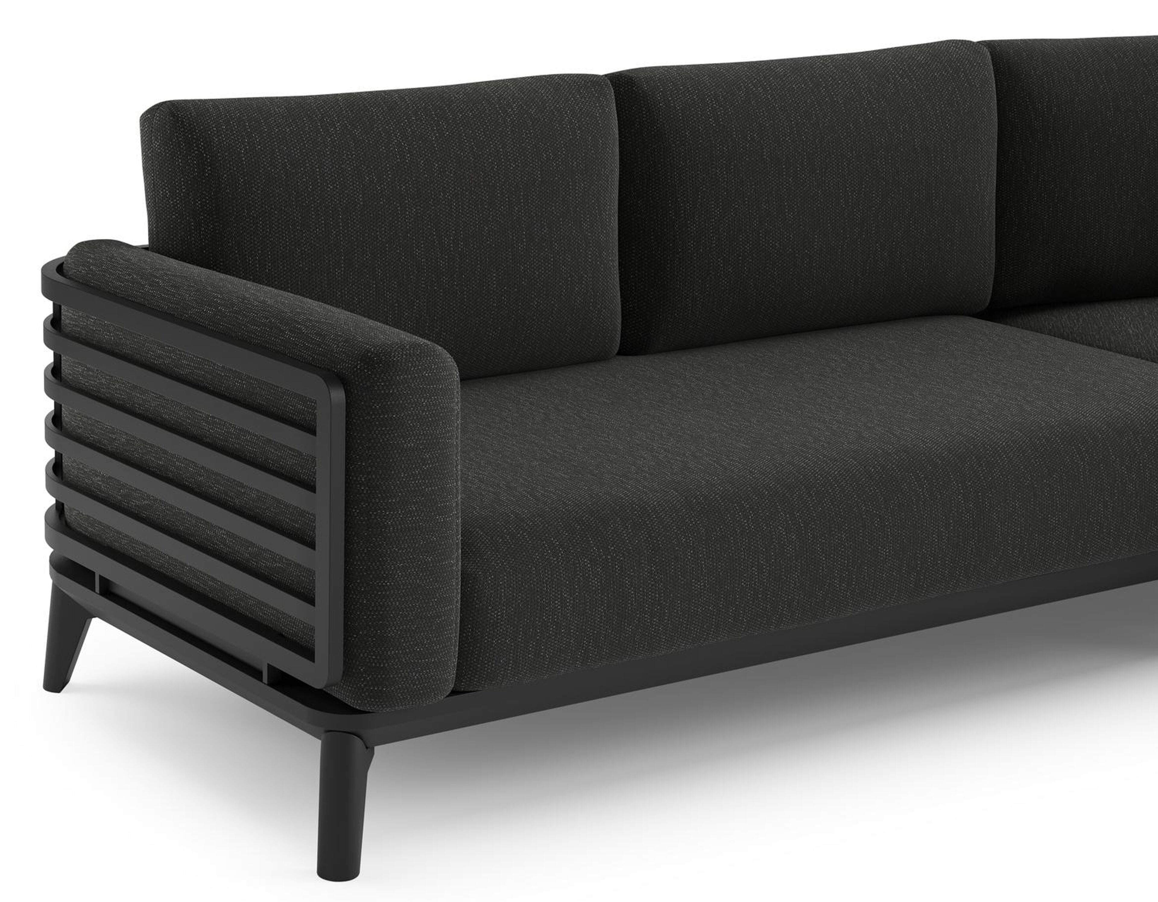 Mosa loungehoek in zwart aluminium met sky black weather+ softtouch kussens en loungetafel