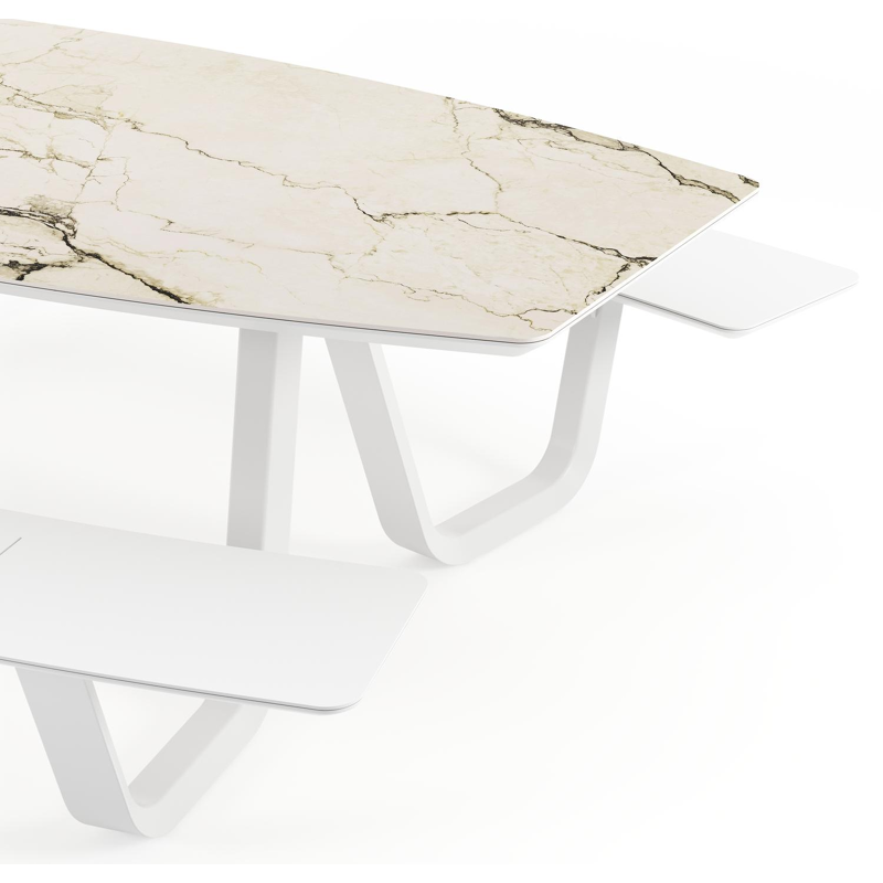 Table de pique-nique Forno forme de bateau en aluminium blanc et céramique pleine Colorado Dunes - Lg. 240 x Lrg. 181 x Haut. 72 cm