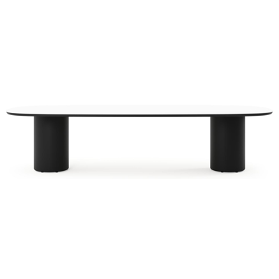 Amico tuintafel bombo in zwart aluminium en volkeramiek Arctic White - L 320 x B 130 x H 73.5 cm