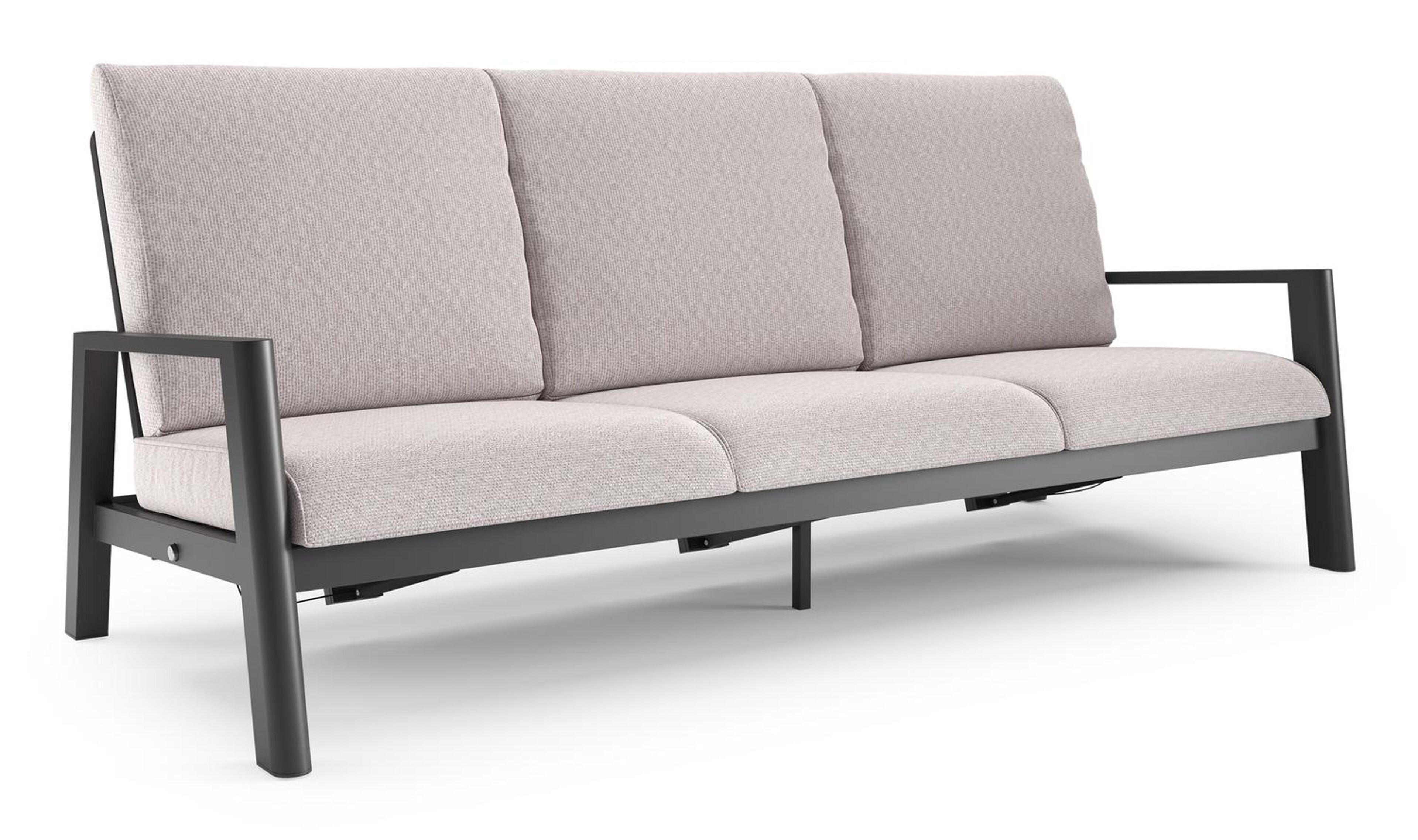 Canapé de jardin Cirello en aluminium noir et coussins en all weather sunbrella® luxe wander gobi