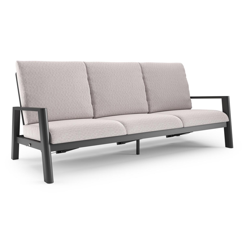 Canapé de jardin Cirello en aluminium noir et coussins en all weather sunbrella® luxe wander gobi