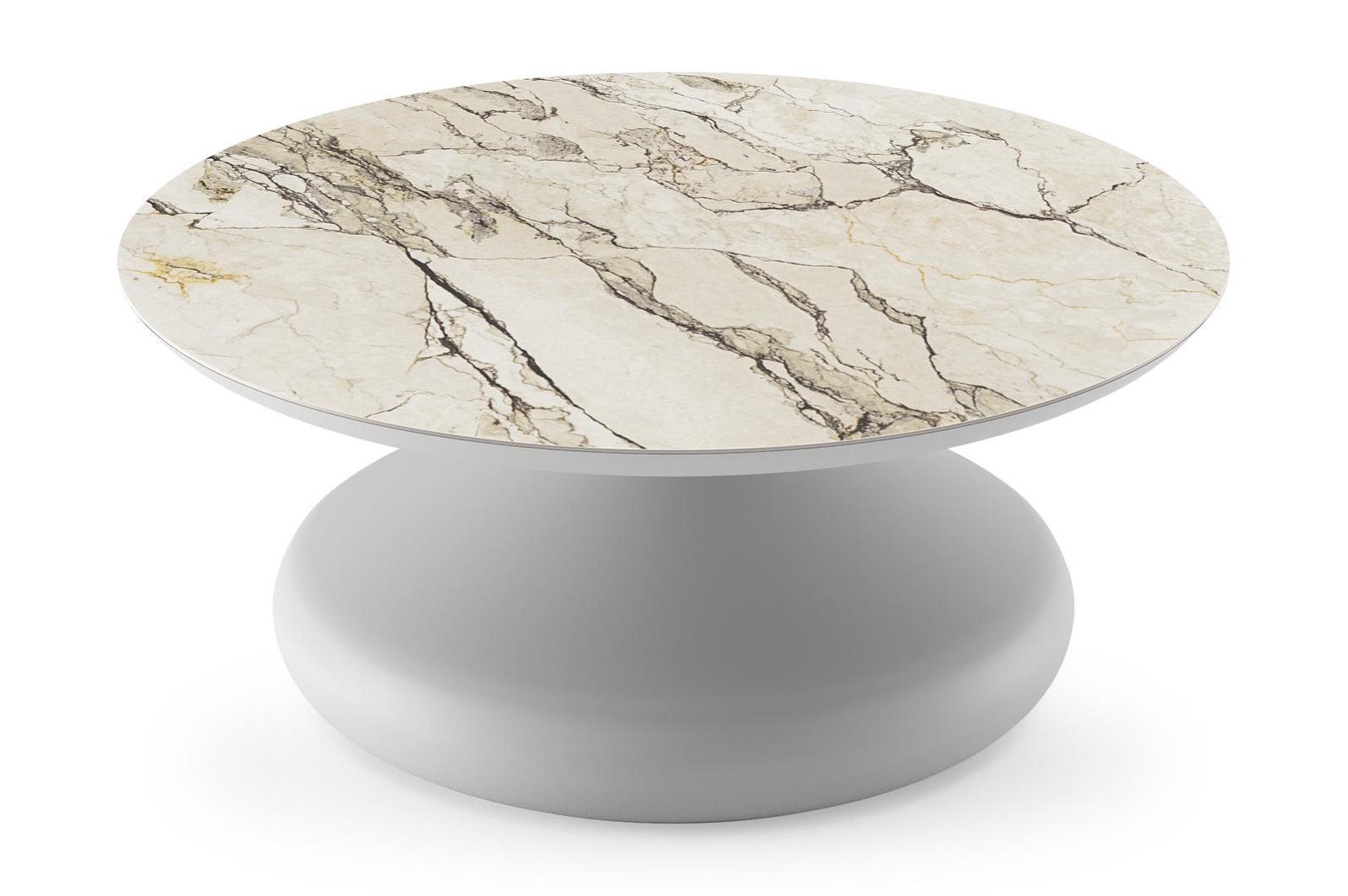 Bomero loungetafel rond in wit aluminium en volkeramiek Colorado Dunes - Dia. 84 x H 32.2 cm