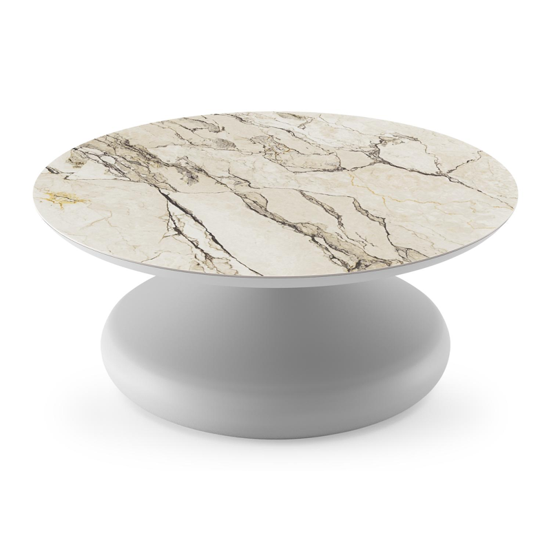 Bomero loungetafel rond in wit aluminium en volkeramiek Colorado Dunes - Dia. 84 x H 32.2 cm