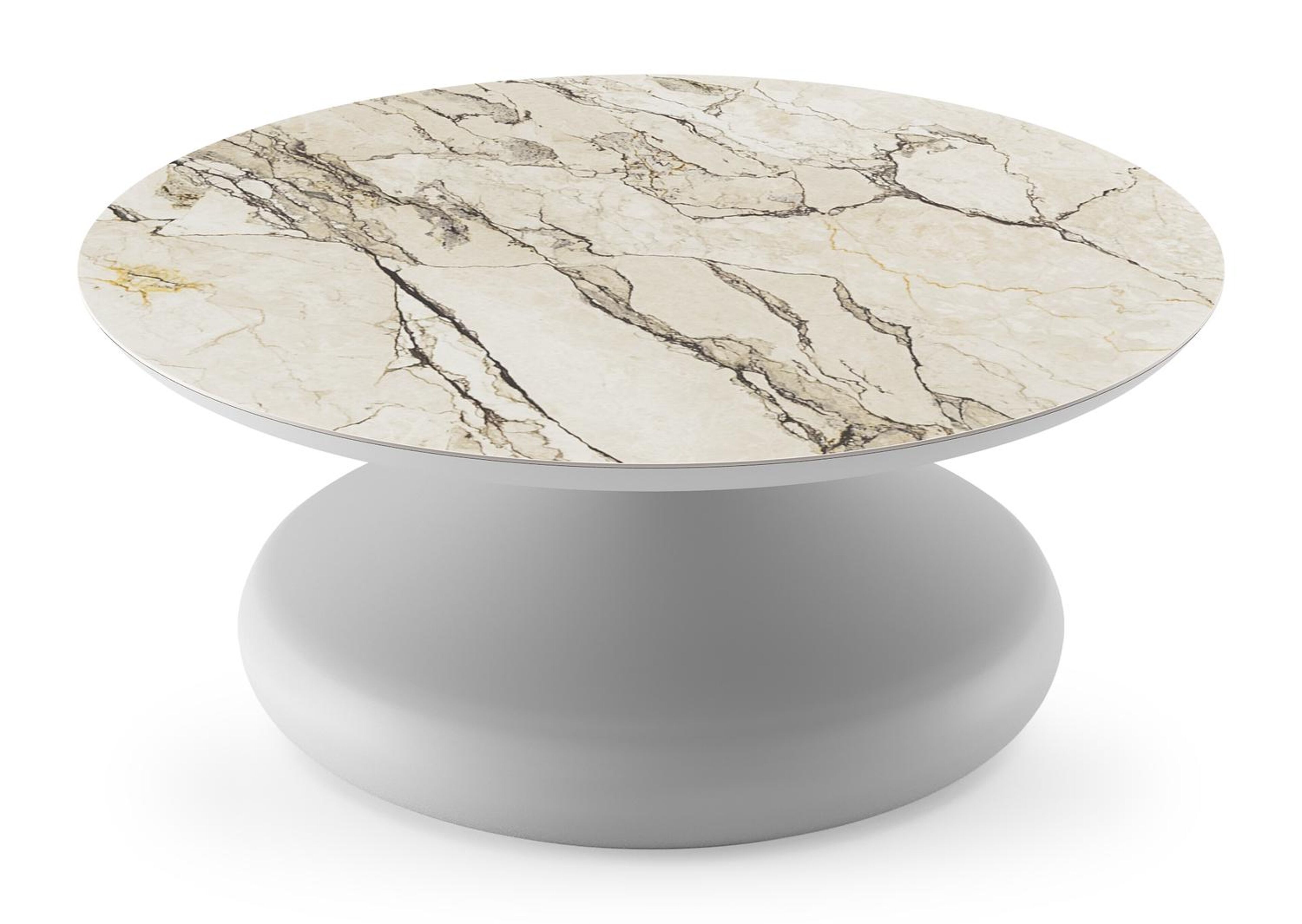 Bomero loungetafel rond in wit aluminium en volkeramiek Colorado Dunes - Dia. 84 x H 32.2 cm