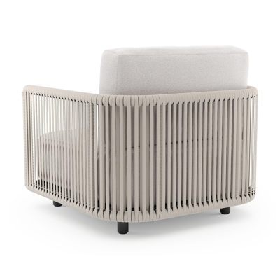 Organo loungestoel in zwart aluminium en beige verticaal geweven luxe vlakke rope met ego eggshell all weather Solica kussen