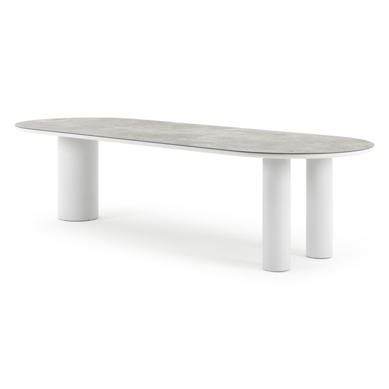 Organo tuintafel ovaal in wit aluminium en volkeramiek new york - L 300 x B 110 x H 74 cm