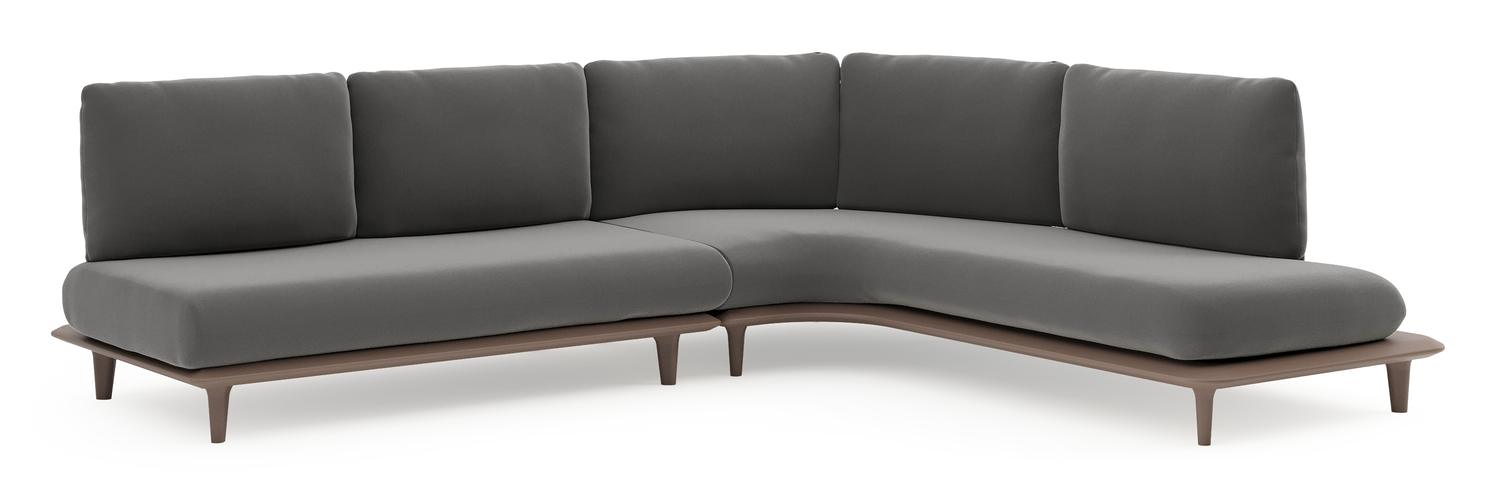 Bomero loungehoek in taupe aluminium met natte charcoal chine all weather sunbrella® luxe kussen