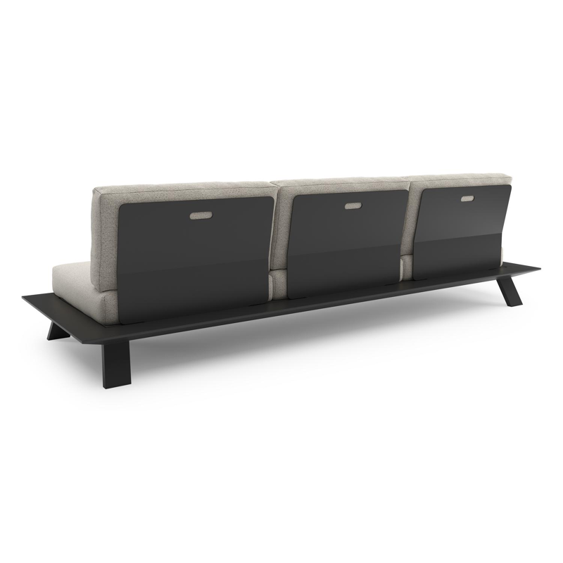 Canapé de jardin Cesano en aluminium noir et coussin en all weather Solica firenze natural