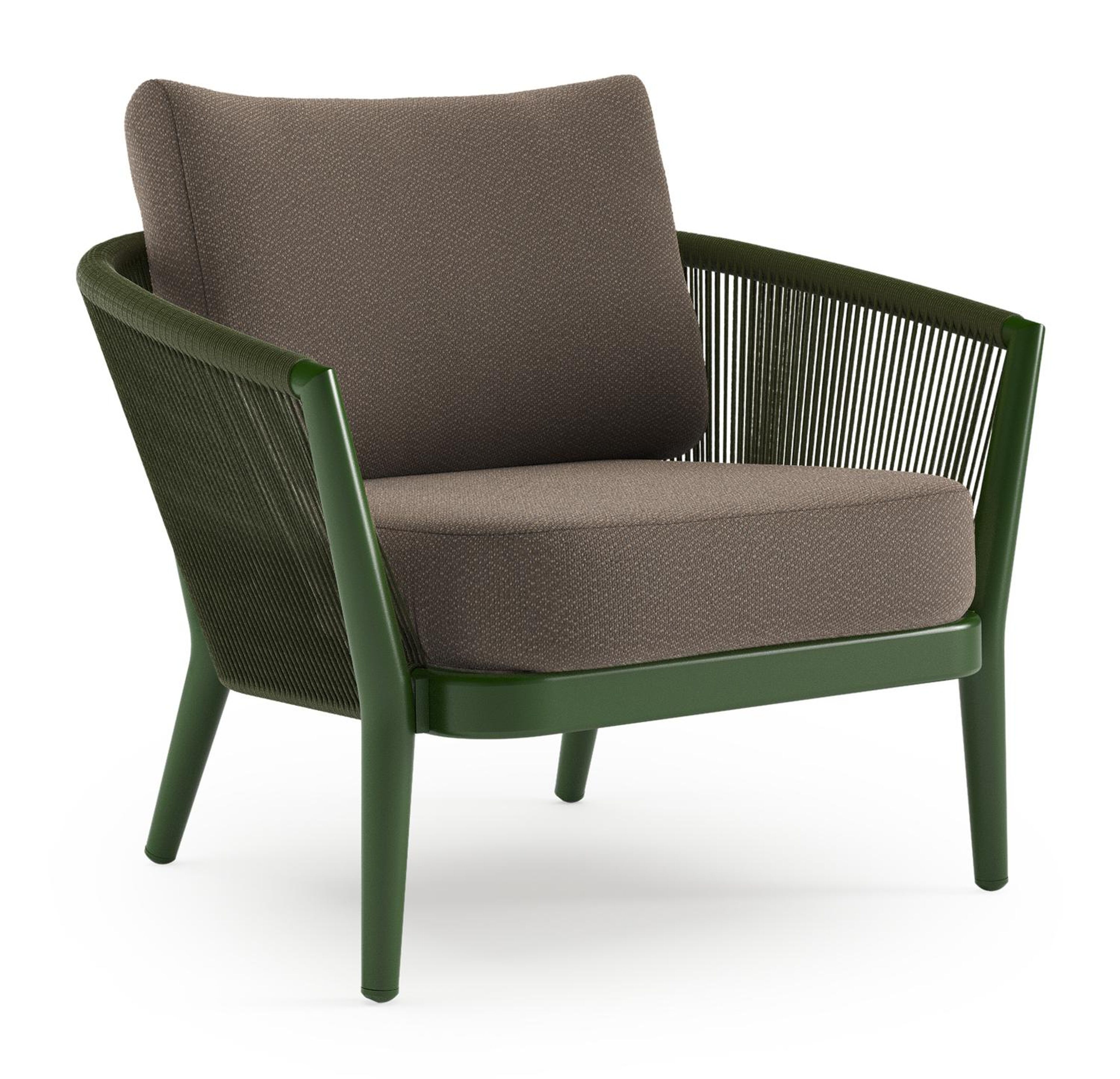 Orso loungestoel in groen aluminium en groen verticaal geweven ronde rope met Lopi Coconut all weather sunbrella® luxe kussen
