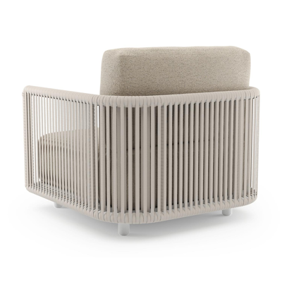 Organo loungestoel in wit aluminium en beige verticaal geweven luxe vlakke rope met marbella beige all weather Cosytica kussen