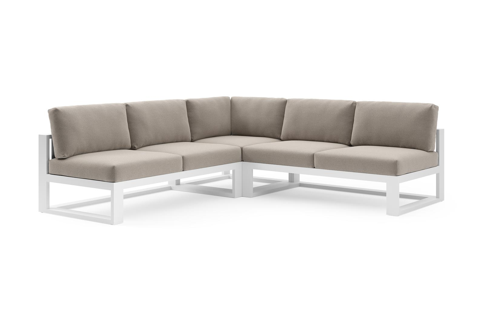 Verato loungehoek in wit aluminium met savane coconut all weather sunbrella® luxe kussen