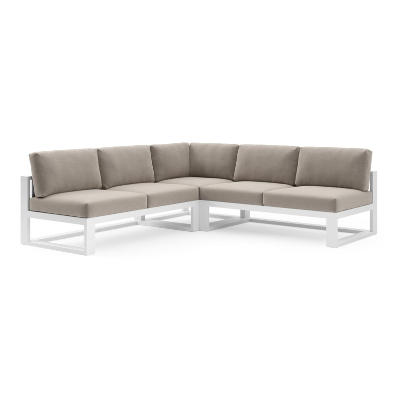 Verato loungehoek in wit aluminium met savane coconut all weather sunbrella® luxe kussen