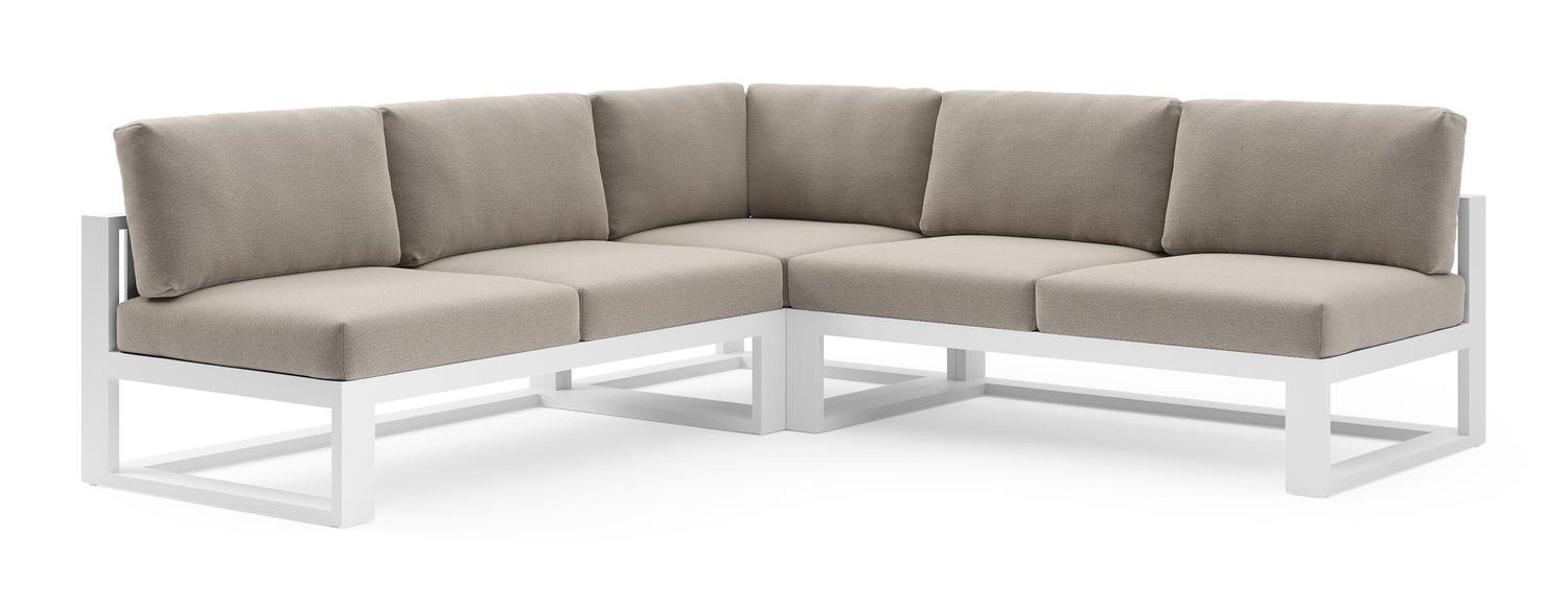 Salon de jardin d'angle Verato en aluminium blanc et coussins en all weather sunbrella® luxe savane coconut