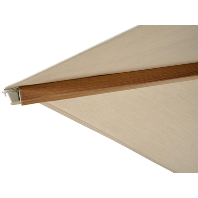 Solino staanparasol in houtlook met beige all weather sunbrella® premium parasoldoek - Dia 400 cm (met voet)