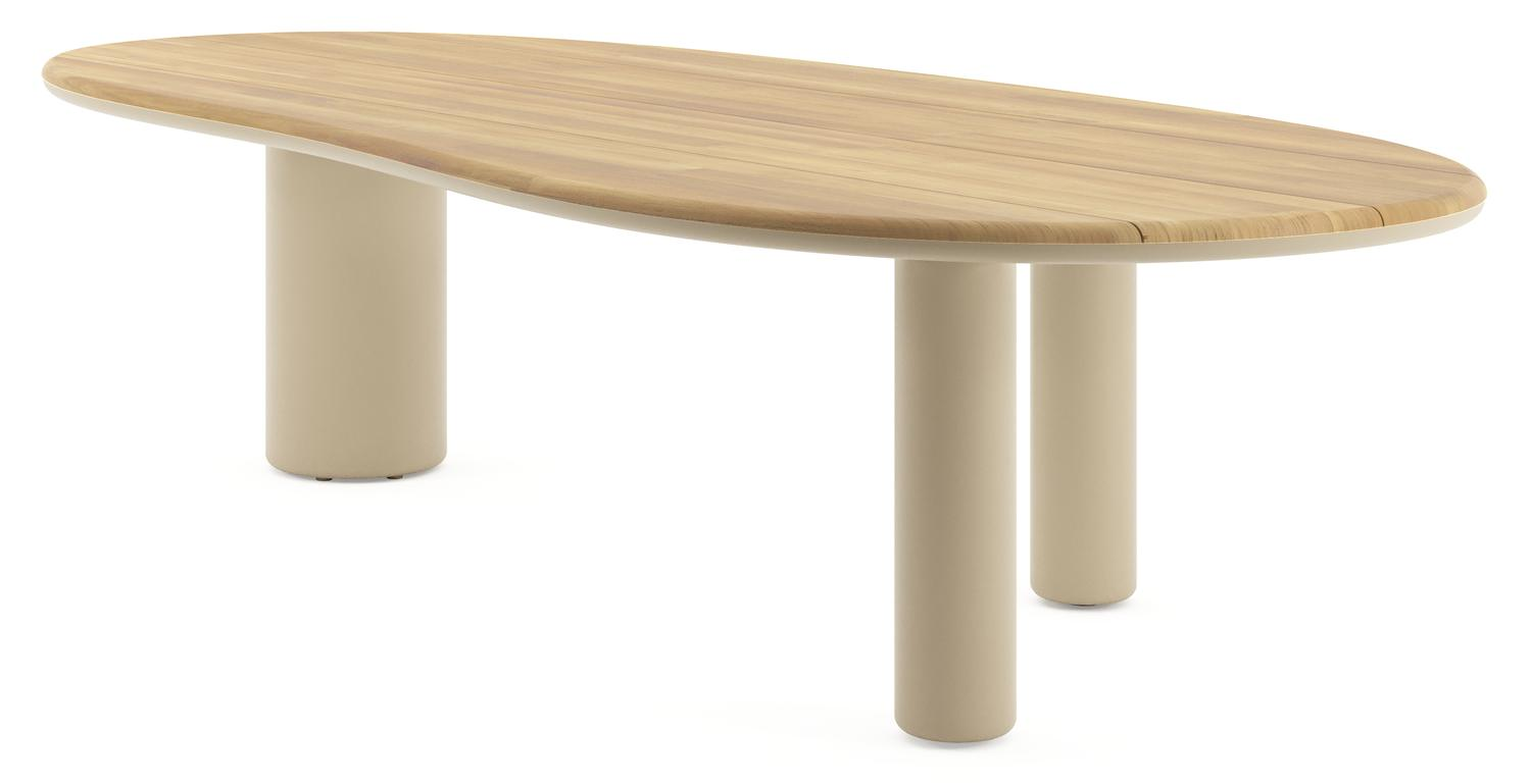 Amico tuintafel organisch in beige aluminium en teak - L 320 x B 145 x H 73.5 cm