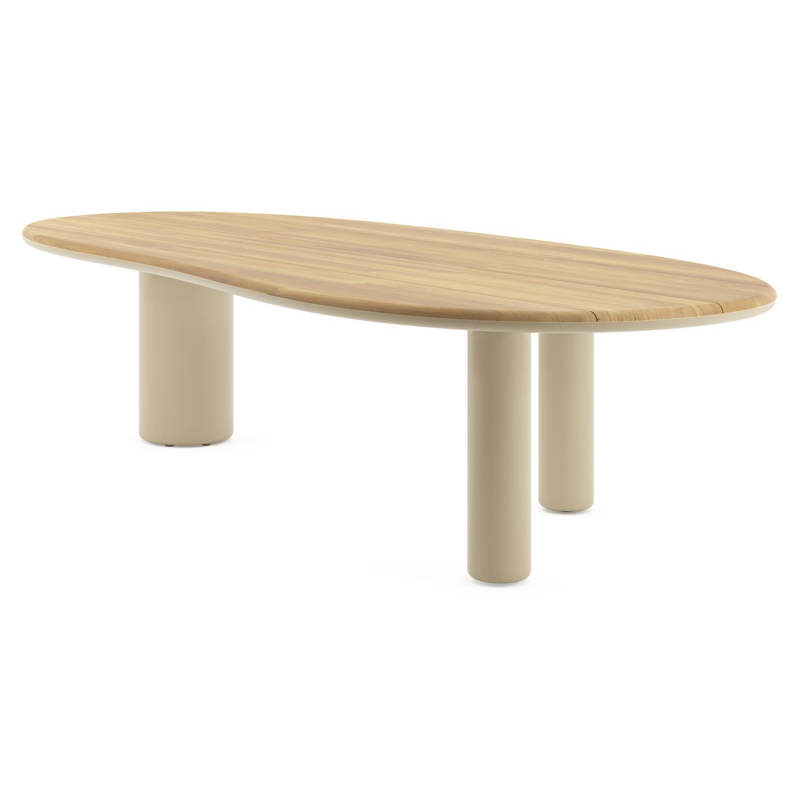 Amico tuintafel organisch in beige aluminium en teak - L 320 x B 145 x H 73.5 cm