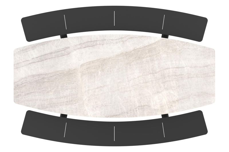 Table de pique-nique Forno forme de bateau en aluminium noir et céramique pleine Taj Mahal - Lg. 240 x Lrg. 181 x Haut. 72 cm