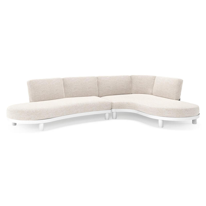 Donato loungehoek in wit aluminium met all weather sunbrella® luxe Tundra Sand kussen