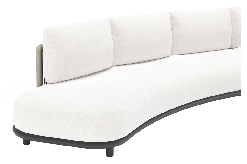 Lomano loungebank in zwart aluminium en beige verticaal geweven luxe vlakke rope met Soul Optik all weather solica