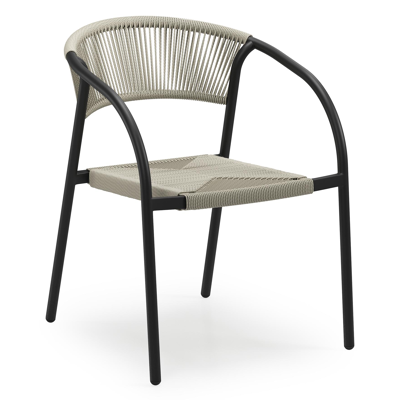 Melo stapelbare tuinstoel in zwart aluminium en beige gedraaide ronde wicker