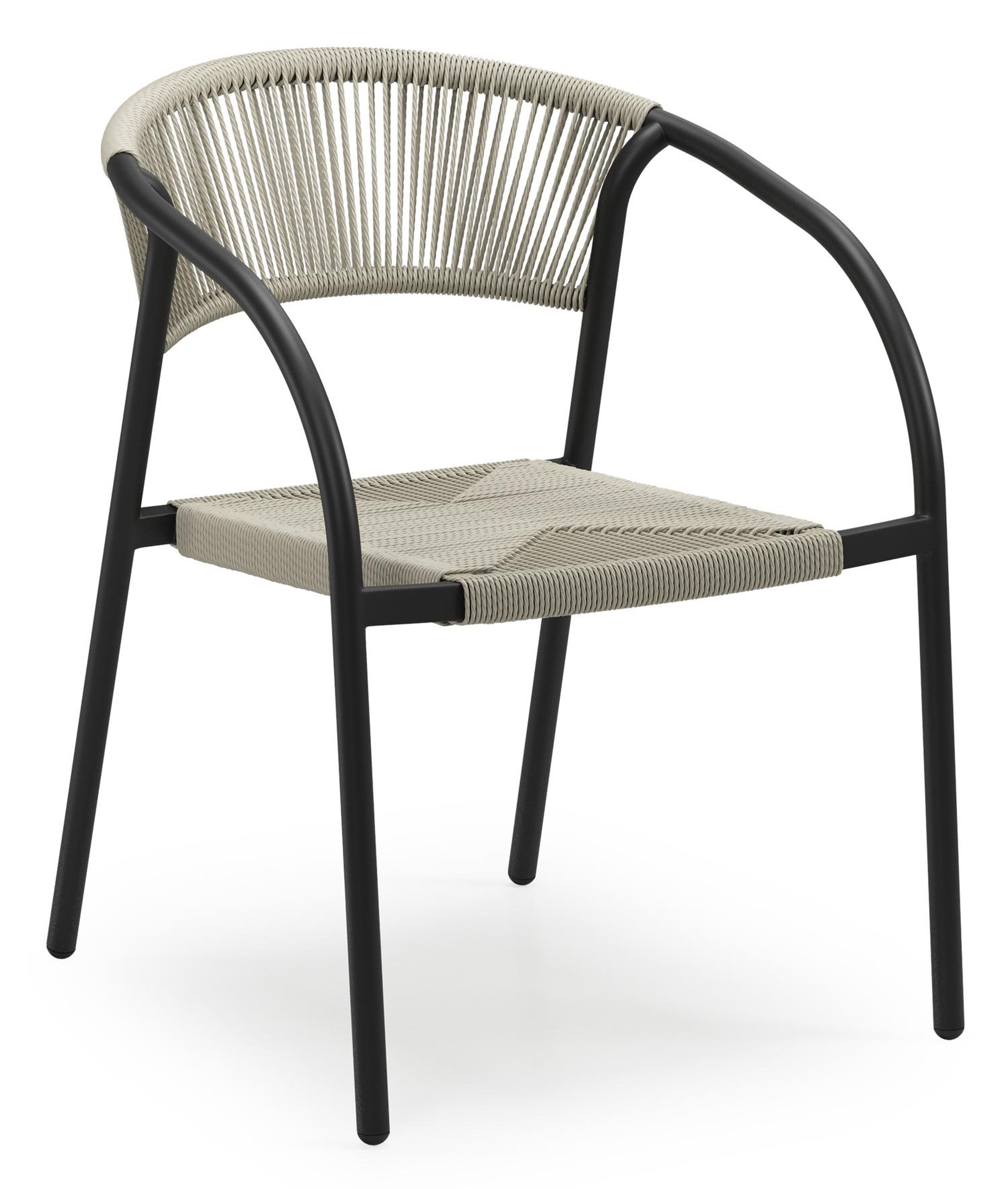 Bahia tuinset in zwart aluminium met 6 stapelbare Melo tuinstoelen