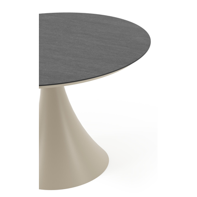 Fano tuintafel rond in beige aluminium en volkeramiek Basalt Black - Dia. 110 x H 75 cm