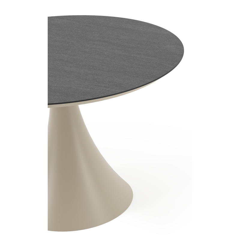 Fano tuintafel rond in beige aluminium en volkeramiek Basalt Black - Dia. 110 x H 75 cm