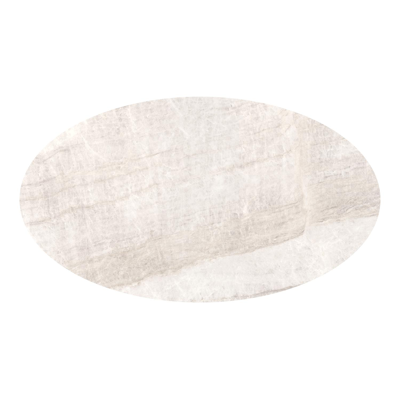 Table de jardin Fano oval en aluminium beige et céramique pleine Taj Mahal - Lg. 140 x Lrg. 80 x Haut. 74.5 cm