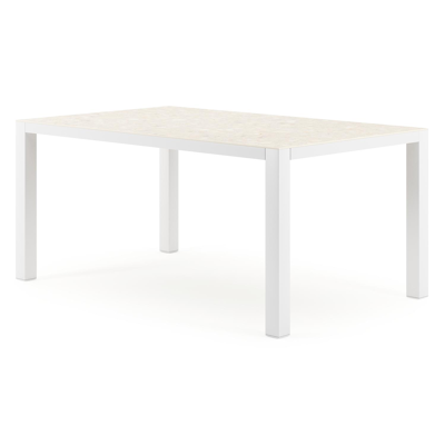 Como tuintafel rechthoekig in wit aluminium en volkeramiek retrostone - L 160 x B 100 x H 75 cm