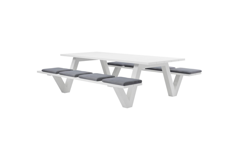 Norma picknicktafel in wit aluminium - L 240 x B 213 x H 74 cm