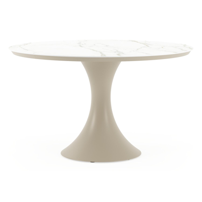 Fano tuintafel rond in beige aluminium en volkeramiek Calacatta - Dia. 130 x H 75 cm