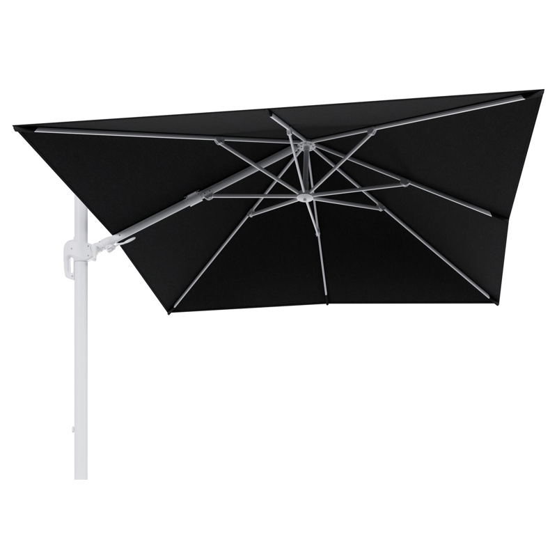 Parasol pendant Rufina avec fonction tilt en aluminium blanc et toile de parasol en All Weather Sunbrella® Luxe Chartres Sooty  - Lg.1 300 x Lg.2 300 cm (sans pied de parasol