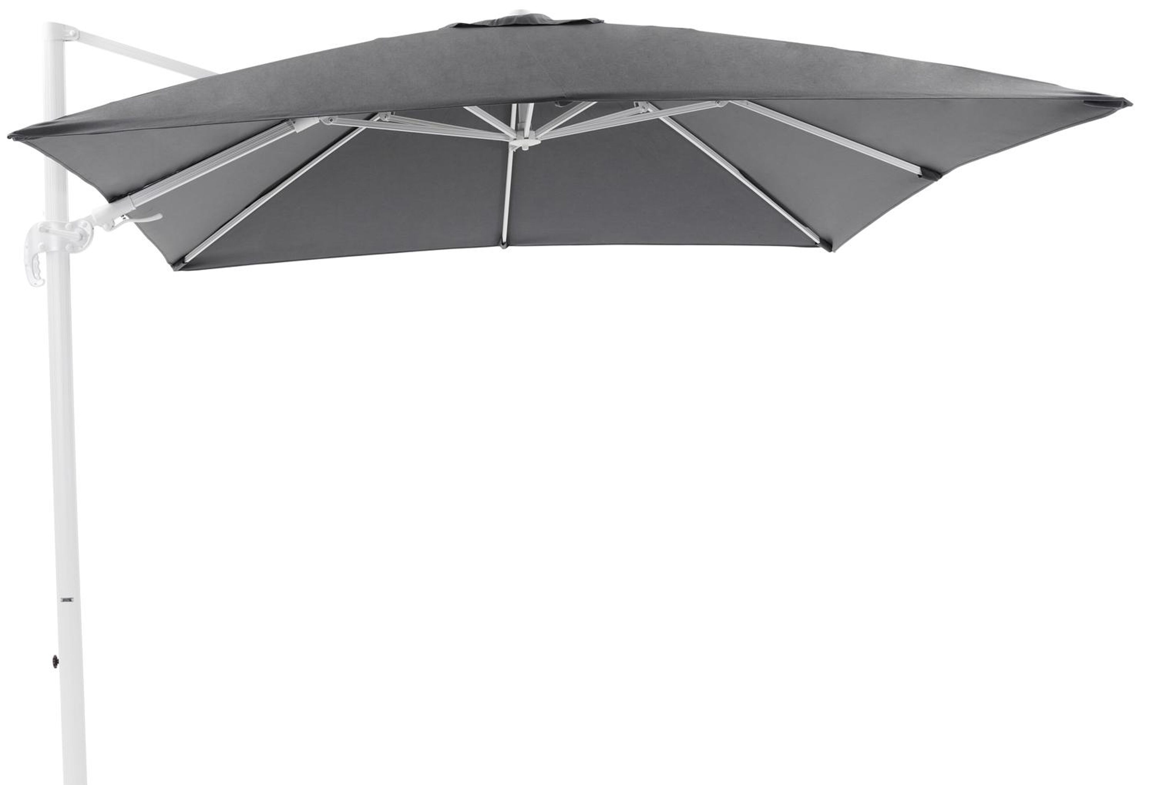 Parasol pendant Avola avec fonction tilt en aluminium blanc avec toile de parasol en weather+ softtouch gris - Larg1 300 x Larg2 300 cm (sans pied de parasol)