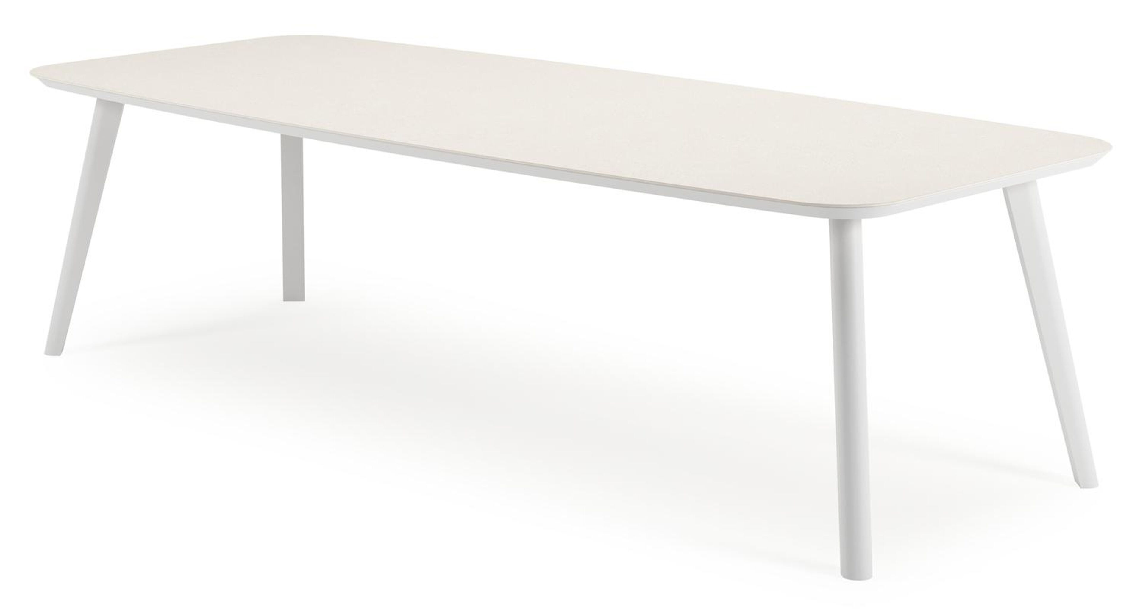 Mosa bootvormige tuinset in wit aluminium en sintered stone crema minerale met 10 Amalfi tuinstoelen