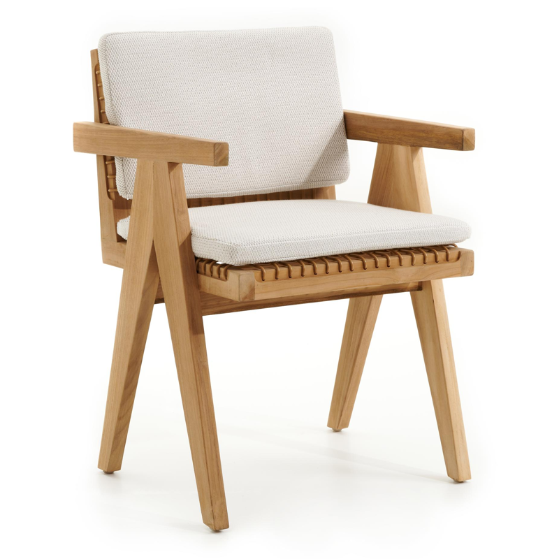 Trentino tuinstoel in teak en naturel ronde wicker met kussen in lopi marble all weather sunbrella® luxe